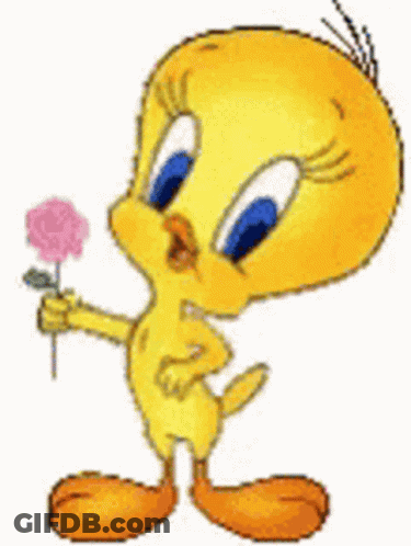 Cartoon Character Holding Pink Rose GIF