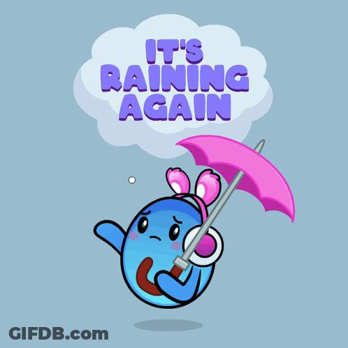 Cartoon Character Holding Pink Umbrella Raining GIF