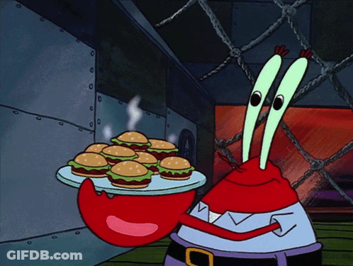 Cartoon Character Holding Plate Of Steaming Hamburgers GIF