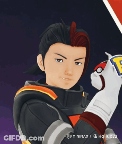 Cartoon Character Holding Pokeball With Letter E GIF