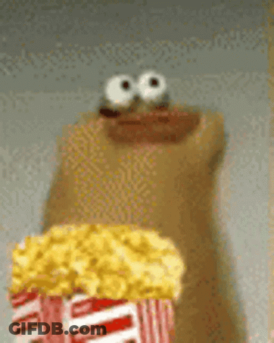 Cartoon Character Holding Popcorn And Donut GIF