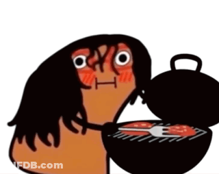 Cartoon Character Holding Pot Of Food With Fork GIF