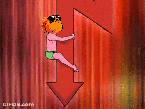Cartoon Character Holding Red Arrow Down GIF