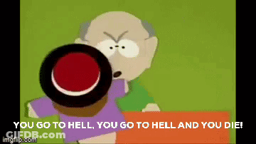 Cartoon Character Holding Red Button You Go To Hell GIF