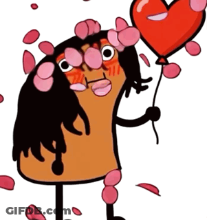Cartoon Character Holding Red Heart Balloon GIF