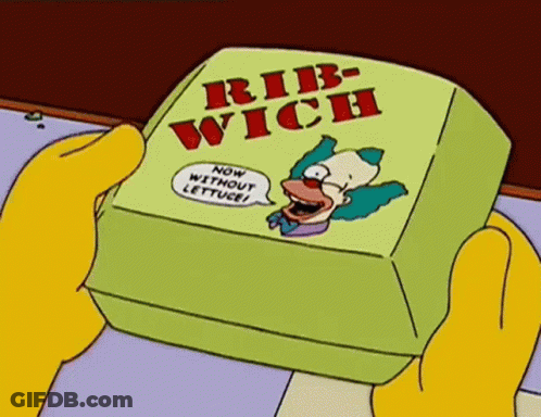 Cartoon Character Holding Rib-Wich Without Lettuce GIF