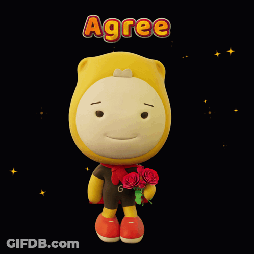Cartoon Character Holding Roses With Agree Above GIF