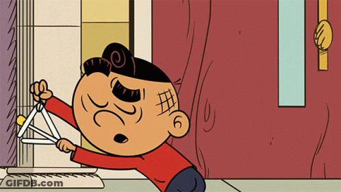 Cartoon Character Holding Scissors By Door GIF