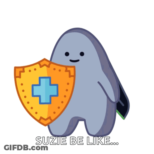 Cartoon Character Holding Shield And Pill Suzie Be Like GIF