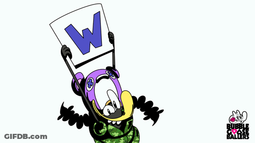 Cartoon Character Holding Sign Saying W GIF