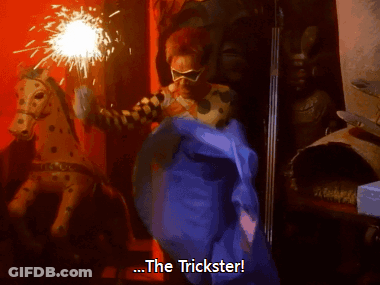 Cartoon Character Holding Sparkler Saying The Trickster GIF