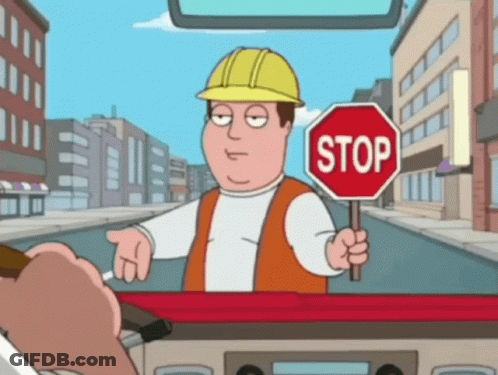 Cartoon Character Holding Stop Sign Next To Car GIF