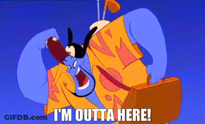 Cartoon Character Holding Suitcase Saying I'm Outta Here GIF