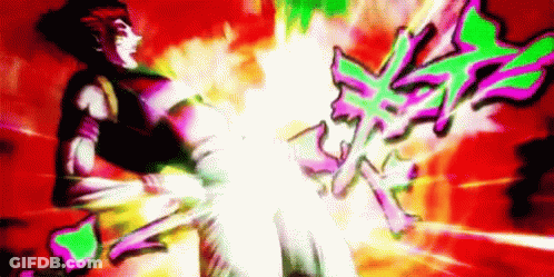 Cartoon Character Holding Sword In Colorful Explosion GIF