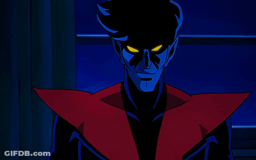 Cartoon Character Holding Sword In Front Of Window At Night GIF