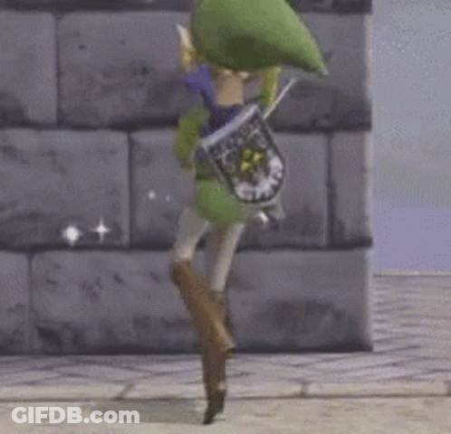 Cartoon Character Holding Sword On Sidewalk GIF