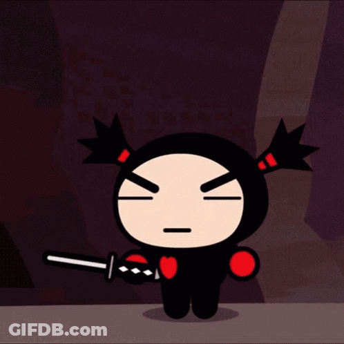 Cartoon Character Holding Sword With Heart On Chest GIF