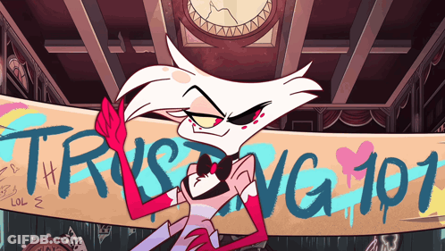 Cartoon Character Holding Trusting 101 Banner GIF