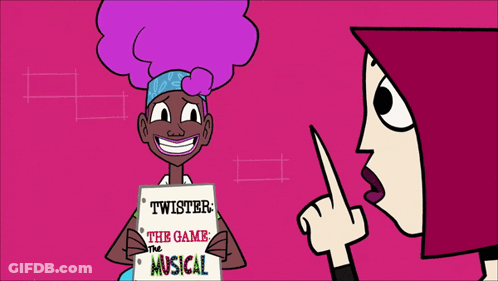 Cartoon Character Holding Twister The Game The Musical Sign GIF