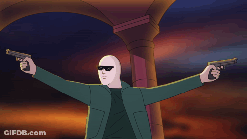Cartoon Character Holding Two Guns GIF