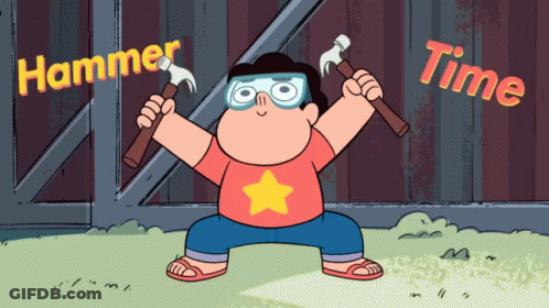 Cartoon Character Holding Two Hammers With Hammer Time GIF