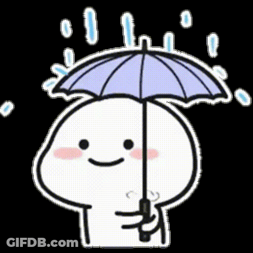 Cartoon Character Holding Umbrella In Rain GIF