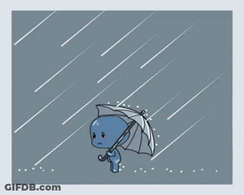Cartoon Character Holding Umbrella In Rain Storm GIF