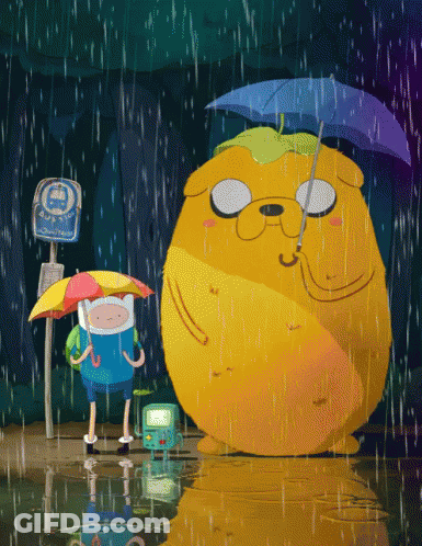 Cartoon Character Holding Umbrella Next To Another GIF