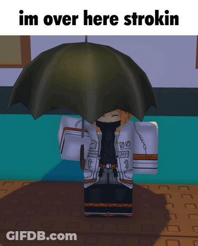 Cartoon Character Holding Umbrella Saying Im Over Here GIF