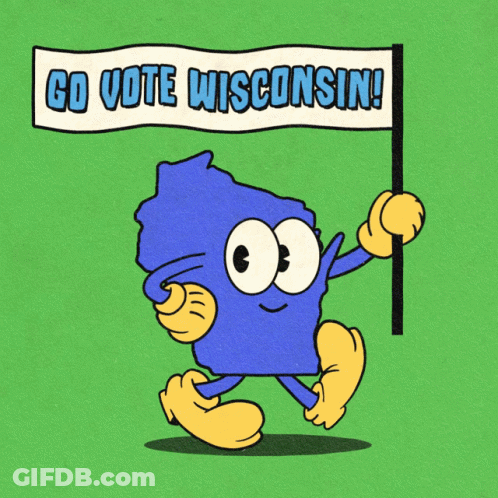 Cartoon Character Holding Vote Sign Wisconsin GIF