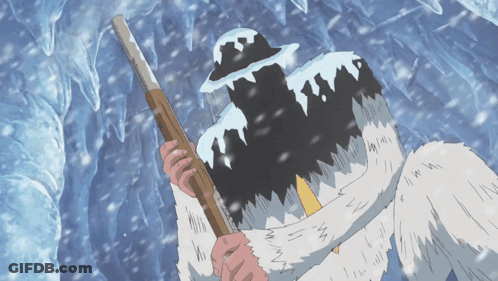 Cartoon Character Holding Wooden Stick At Ice Cave GIF