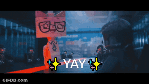 Cartoon Character Holding Yay Sign GIF