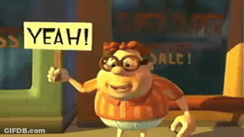 Cartoon Character Holding Yeah Sign GIF