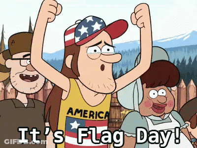 Cartoon Character In American Shirt Saying It's Flag Day GIF