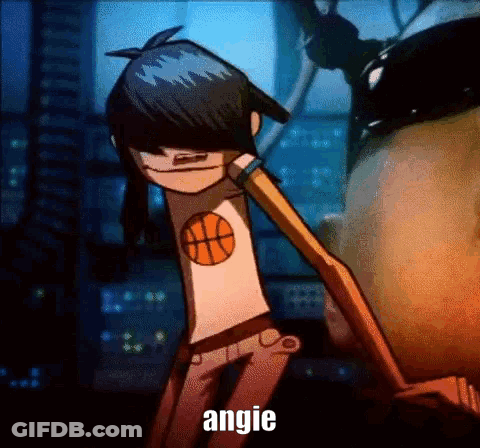 Cartoon Character In Basketball Shirt Says Angie To Man GIF