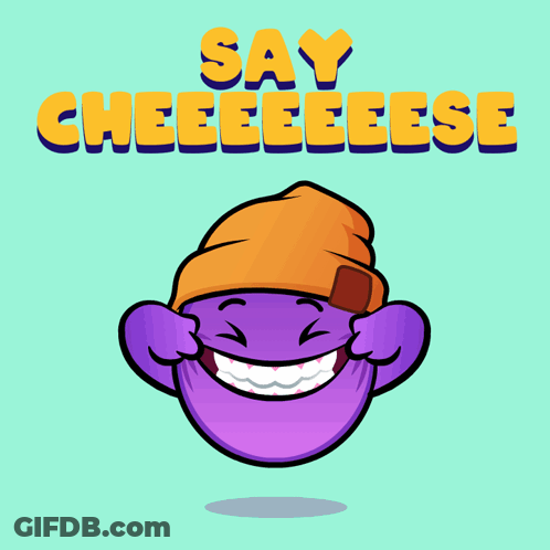 Cartoon Character In Beanie Saying Cheeeeeese GIF