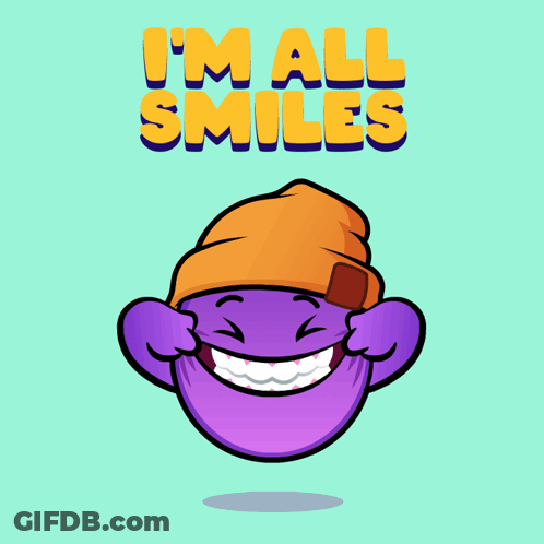 Cartoon Character In Beanie Saying I'm All Smiles GIF