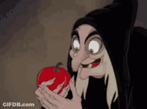 Cartoon Character In Black Hood Holding Apple GIF