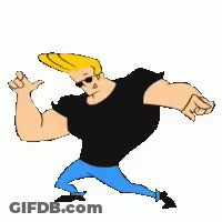 Cartoon Character In Black Shirt And Blue Jeans Pointing GIF