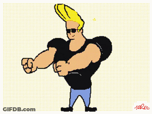 Cartoon Character In Black Shirt And Blue Jeans Pointing GIF
