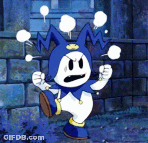 Cartoon Character In Blue And White Outfit By Stone Wall GIF