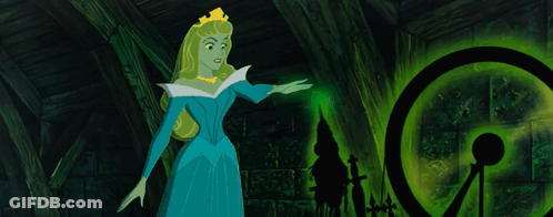 Cartoon Character In Blue Dress In Dark Room GIF