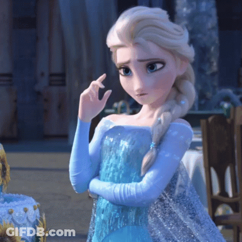 Cartoon Character In Blue Dress Standing By Table GIF