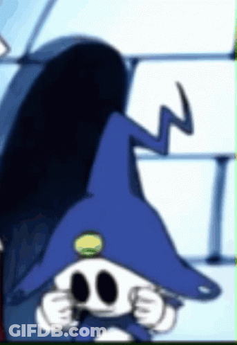 Cartoon Character In Blue Hat Holding Something GIF