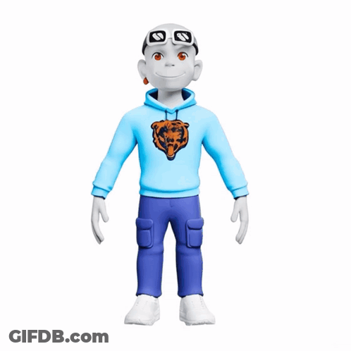 Cartoon Character In Blue Hoodie With Bear Head GIF