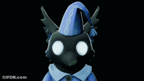 Cartoon Character In Blue Party Hat And Scarf GIF
