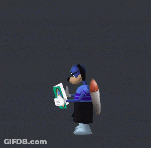 Cartoon Character In Blue Shirt And Black Shorts GIF