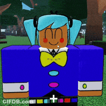 Cartoon Character In Blue Shirt And Yellow Bow Tie GIF