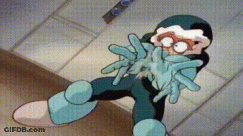 Cartoon Character In Blue Suit And Gloves GIF