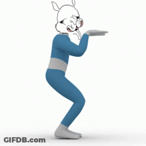 Cartoon Character In Blue Suit Squatting With Hands Outstretched GIF